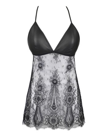 Nuisette dentelle et wetlook noire V-9789 - Axami