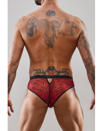 Slip type brésilien ouvert zébré rouge et noir - Regnes